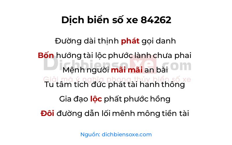 Dịch thơ biển số 84262