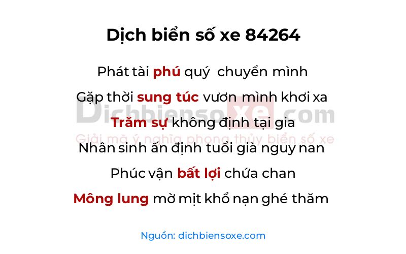 Dịch thơ biển số 84264