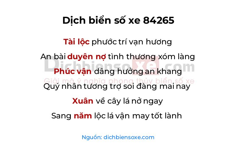 Dịch thơ biển số 84265