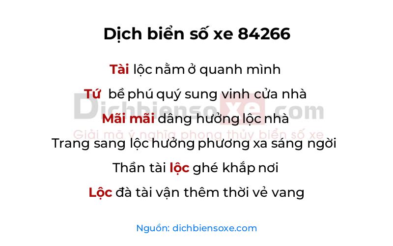 Dịch thơ biển số 84266