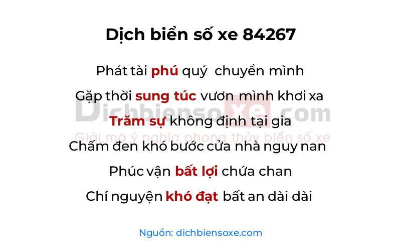 Dịch thơ biển số 84267