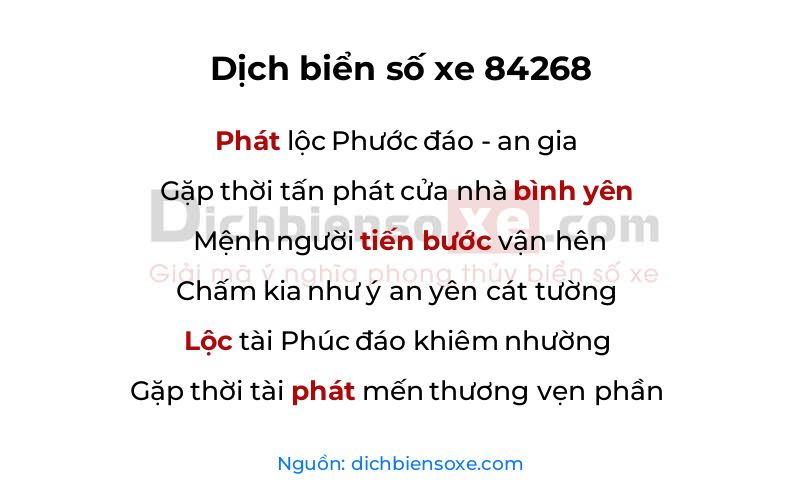 Dịch thơ biển số 84268