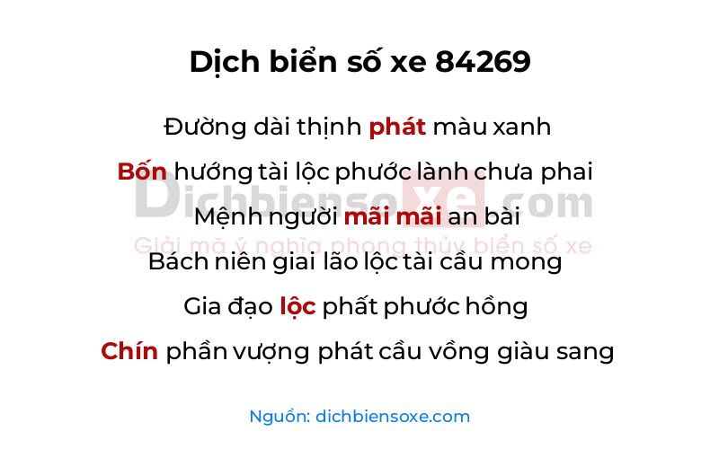 Dịch thơ biển số 84269