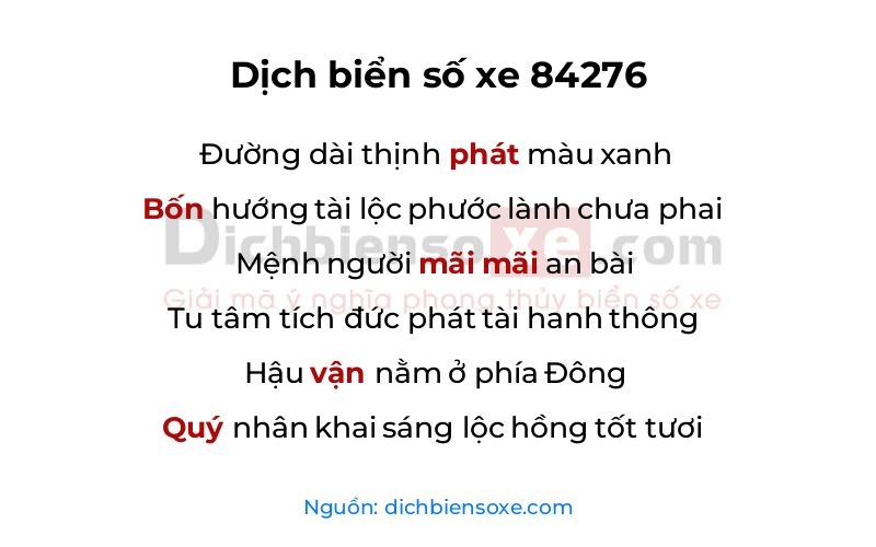 Dịch thơ biển số 84276