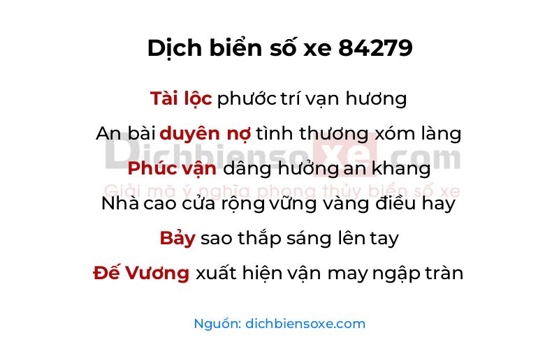 Dịch thơ biển số 84279