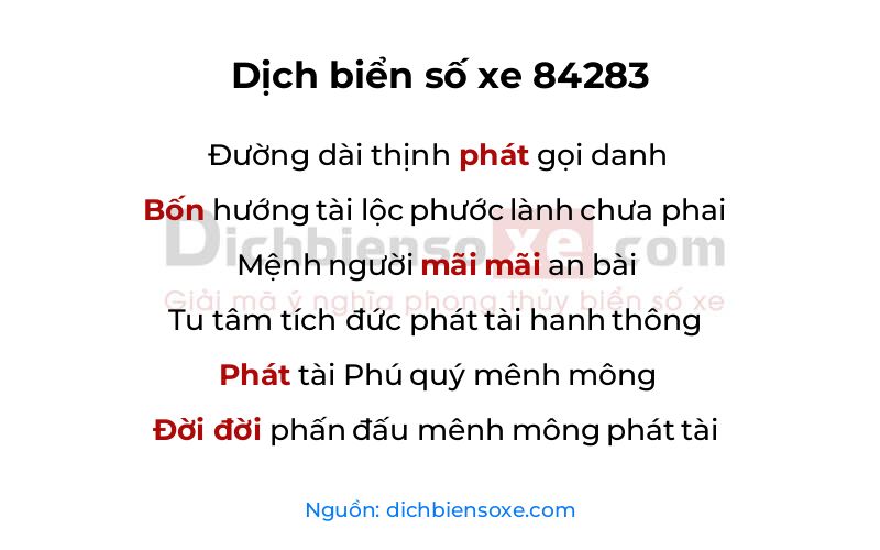 Dịch thơ biển số 84283