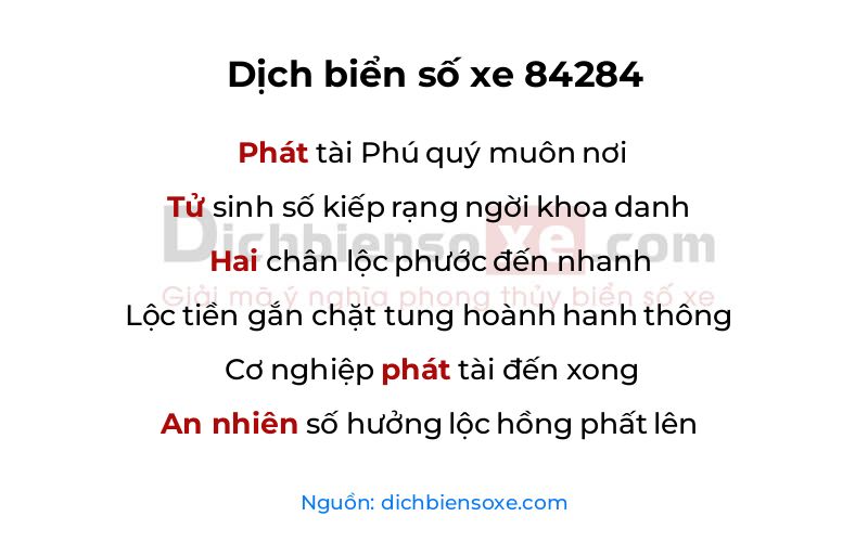 Dịch thơ biển số 84284