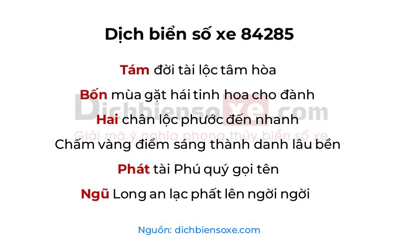 Dịch thơ biển số 84285