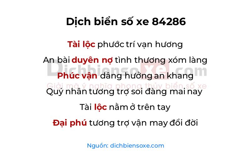 Dịch thơ biển số 84286