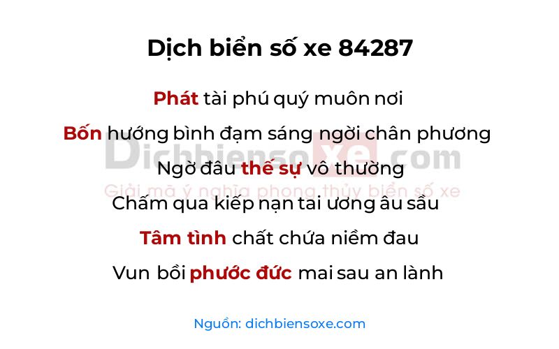 Dịch thơ biển số 84287