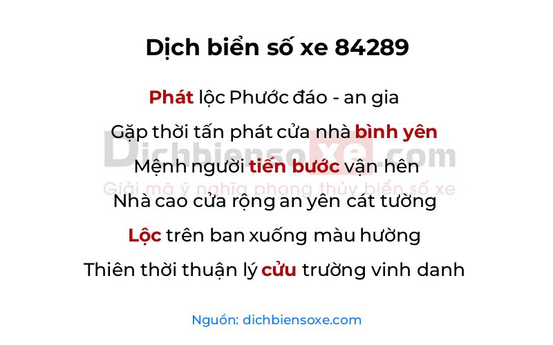 Dịch thơ biển số 84289