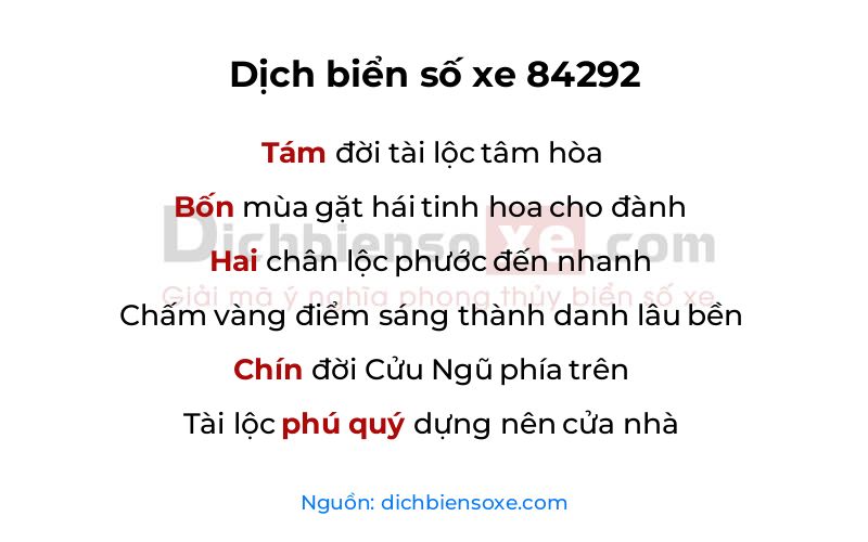 Dịch thơ biển số 84292