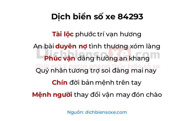 Dịch thơ biển số 84293
