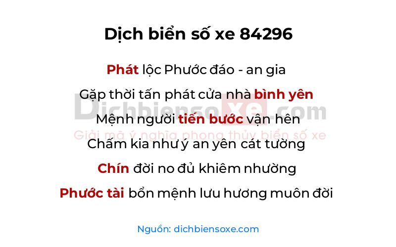 Dịch thơ biển số 84296