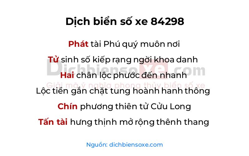 Dịch thơ biển số 84298