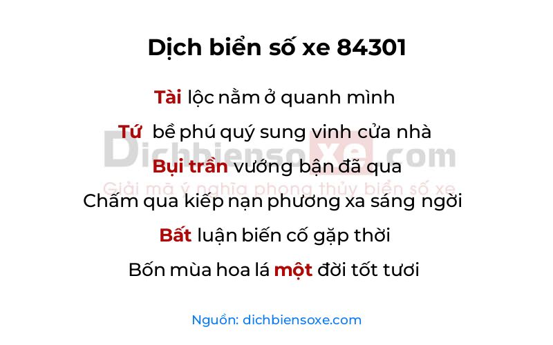 Dịch thơ biển số 84301
