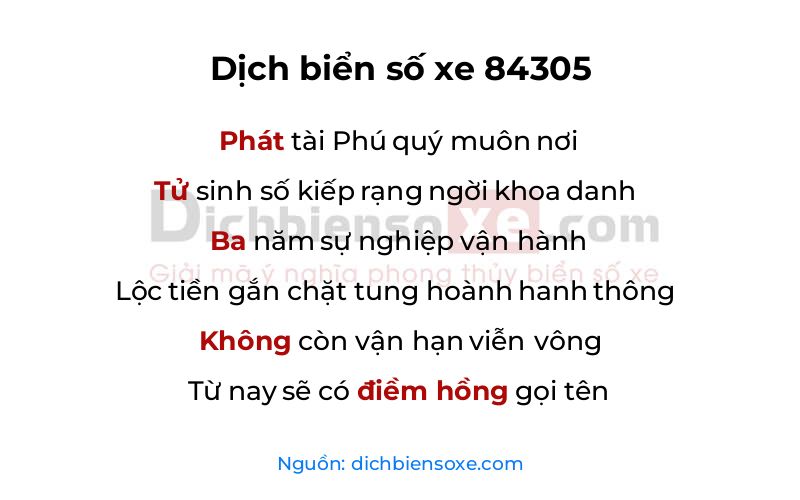 Dịch thơ biển số 84305