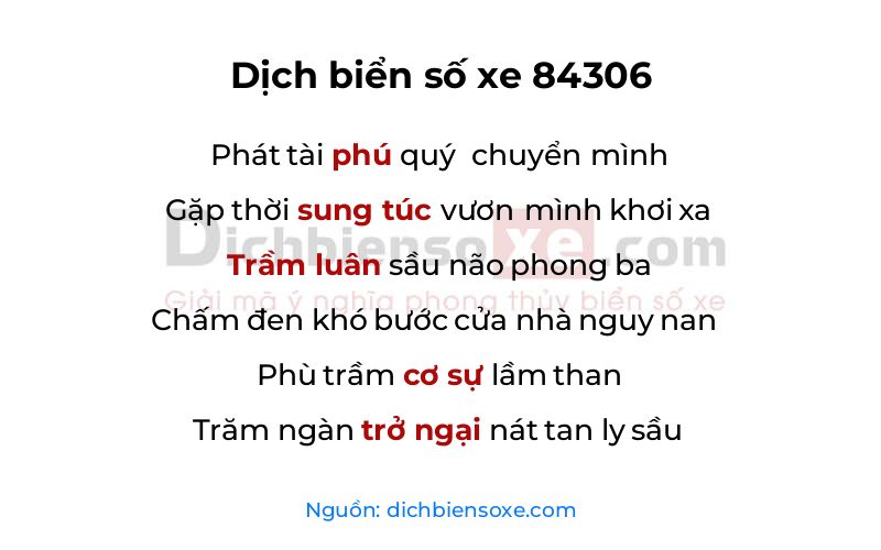 Dịch thơ biển số 84306