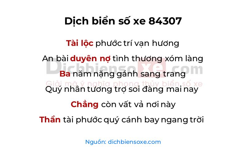Dịch thơ biển số 84307