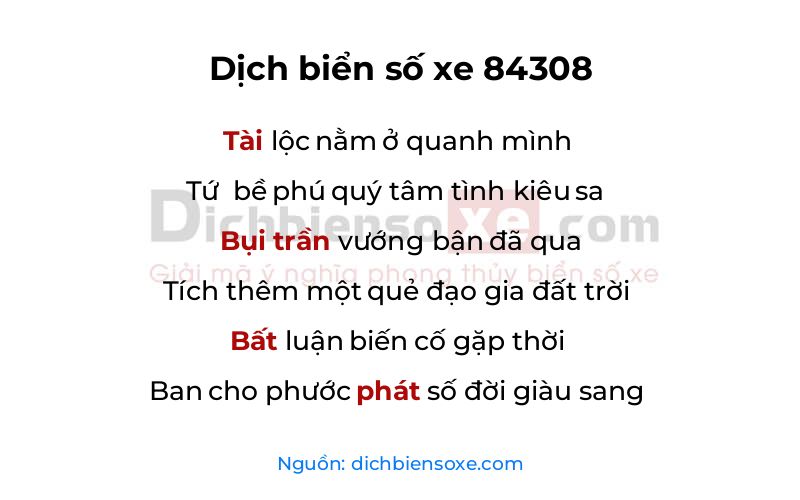Dịch thơ biển số 84308