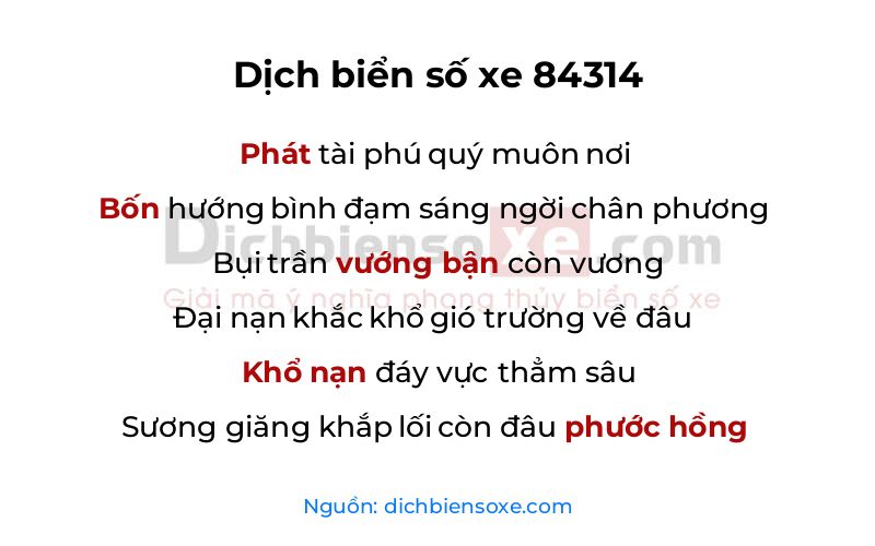 Dịch thơ biển số 84314