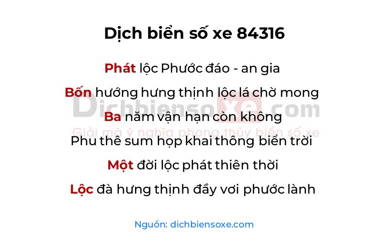 Dịch thơ biển số 84316