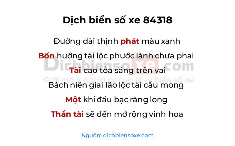 Dịch thơ biển số 84318