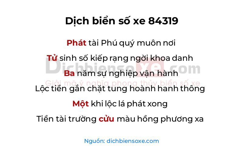 Dịch thơ biển số 84319