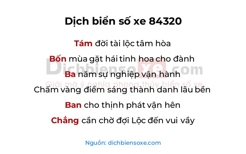 Dịch thơ biển số 84320