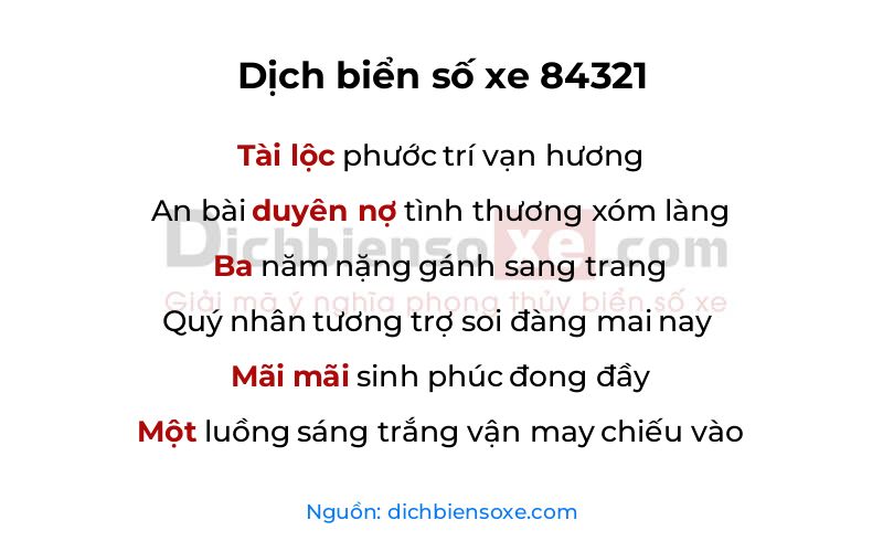Dịch thơ biển số 84321