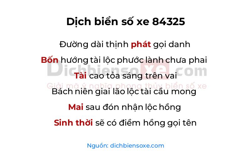 Dịch thơ biển số 84325