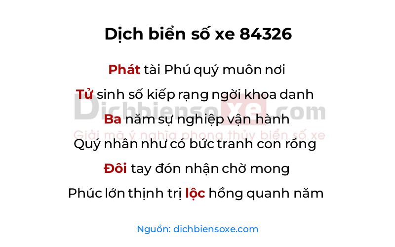 Dịch thơ biển số 84326