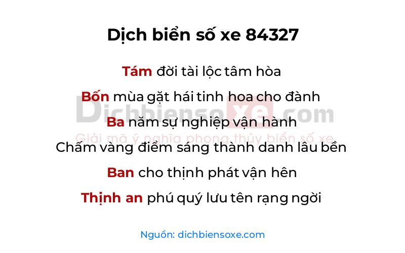 Dịch thơ biển số 84327