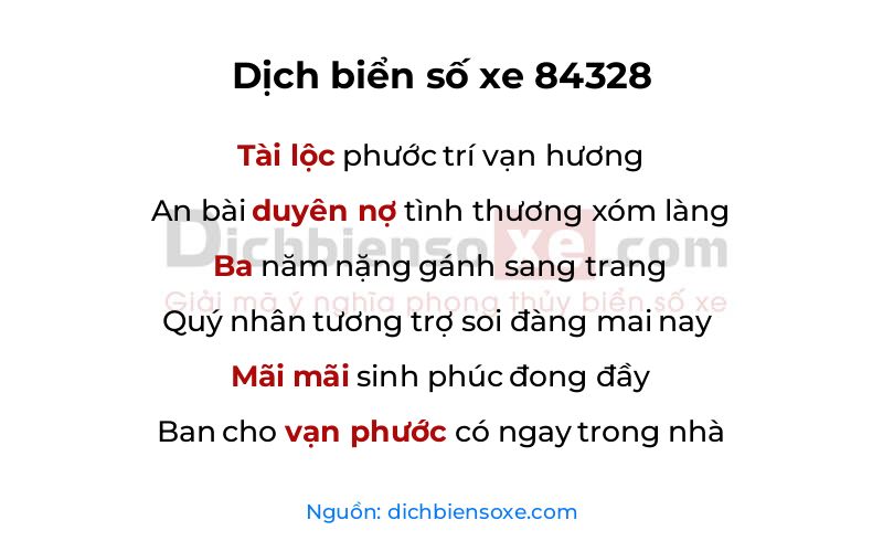 Dịch thơ biển số 84328