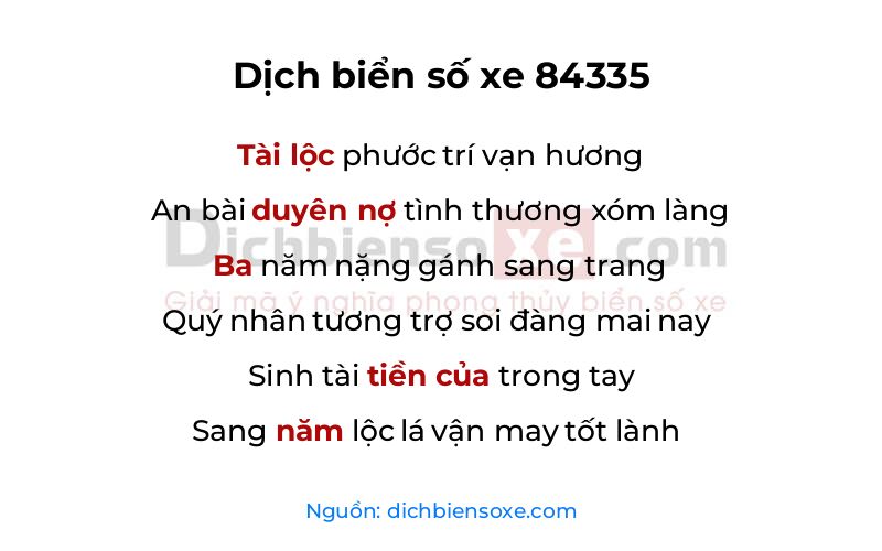 Dịch thơ biển số 84335