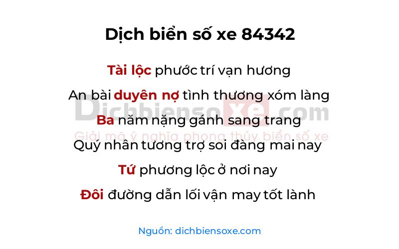 Dịch thơ biển số 84342