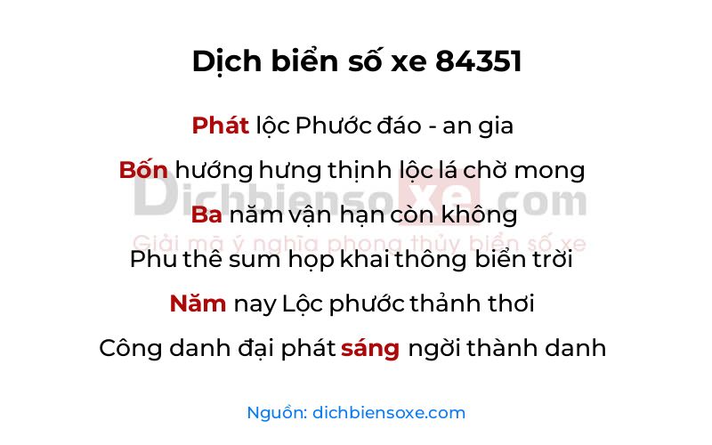 Dịch thơ biển số 84351