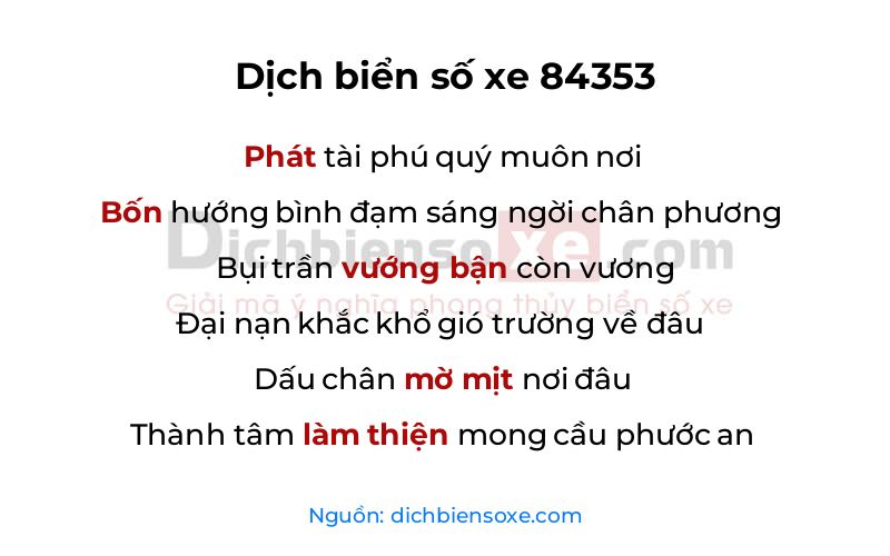 Dịch thơ biển số 84353