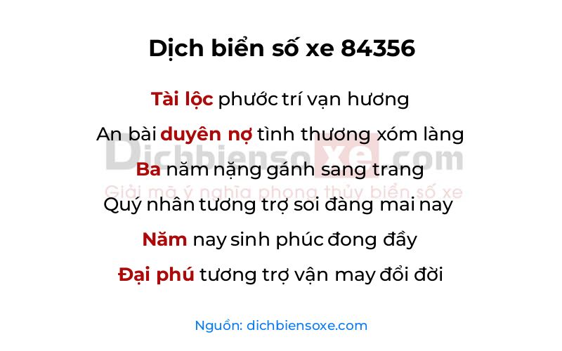 Dịch thơ biển số 84356