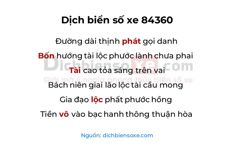 Dịch thơ biển số 84360