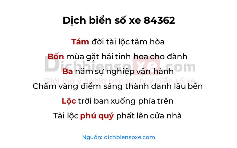 Dịch thơ biển số 84362