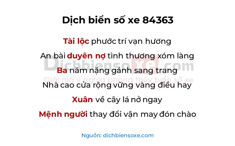 Dịch thơ biển số 84363