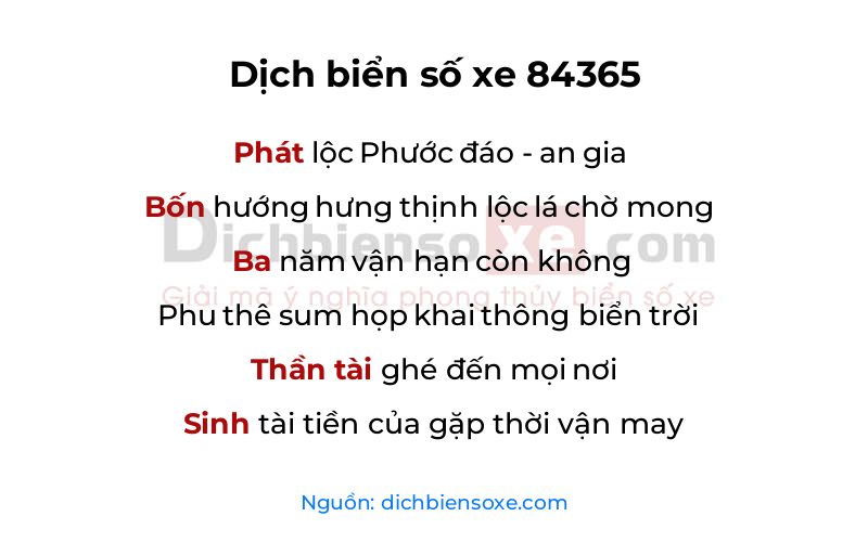 Dịch thơ biển số 84365