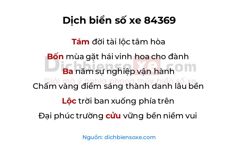 Dịch thơ biển số 84369