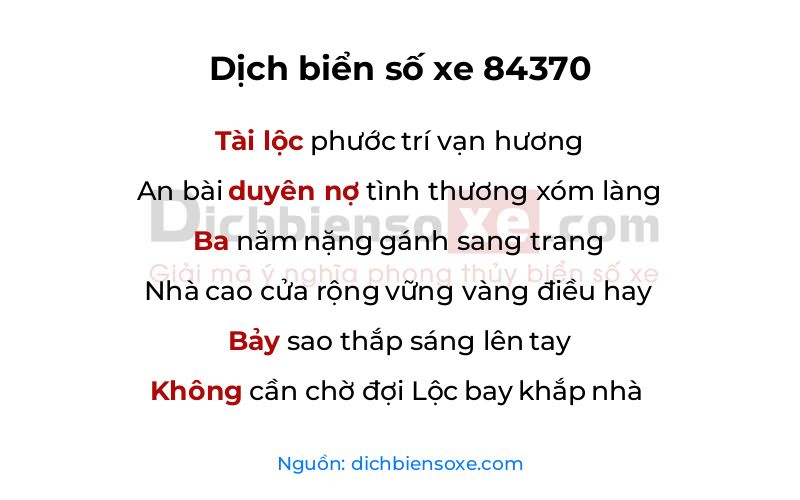 Dịch thơ biển số 84370