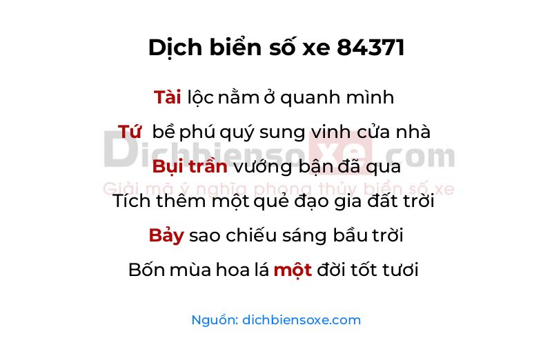Dịch thơ biển số 84371