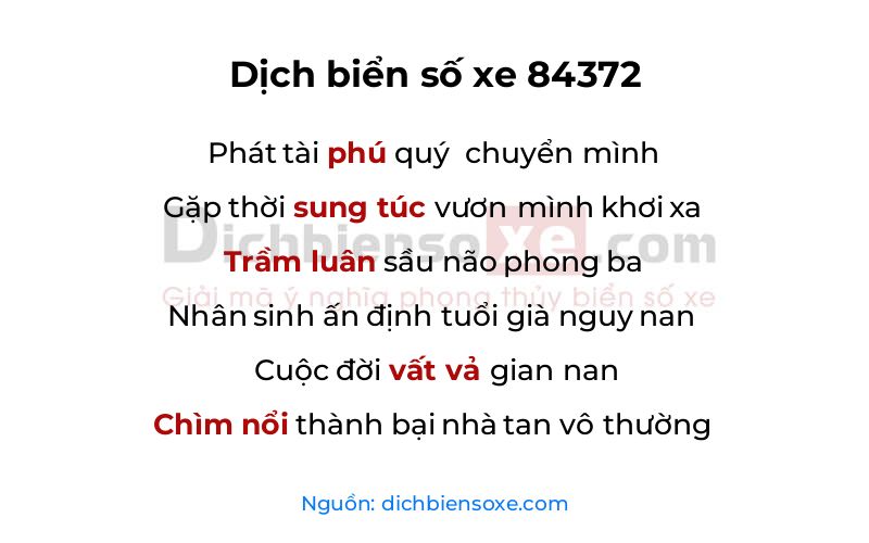 Dịch thơ biển số 84372