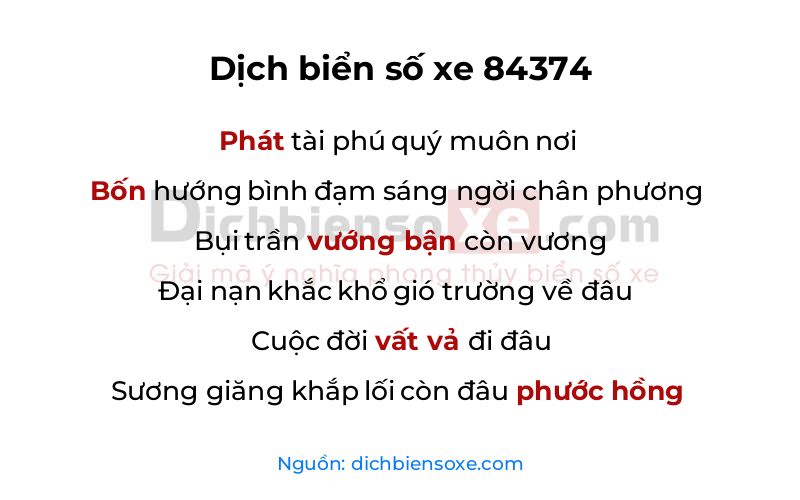 Dịch thơ biển số 84374
