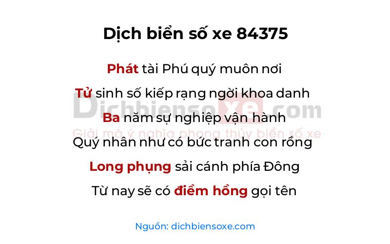 Dịch thơ biển số 84375