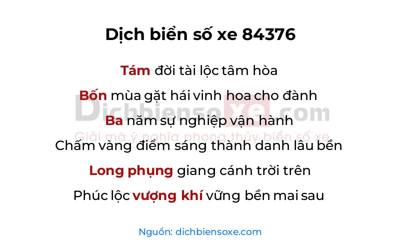 Dịch thơ biển số 84376